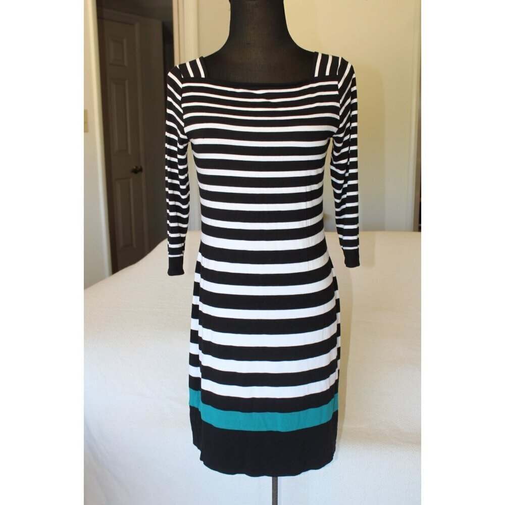 White House Black Market Striped Mini Dress Size XS Stretch Long Sleeves Preppy